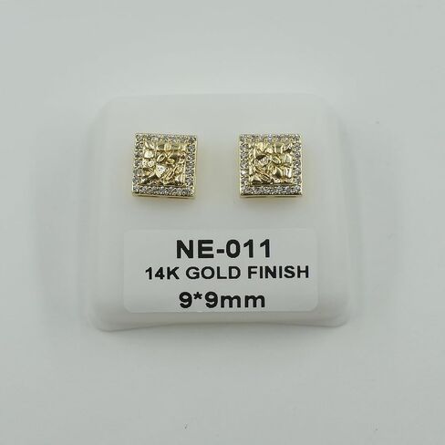 14K Gold Plated Square Rough Textured Nugget Earrings For Men,Square Nugget Stud,Cubic Zirconia Earrings Studs For Women in Saudi Arabia