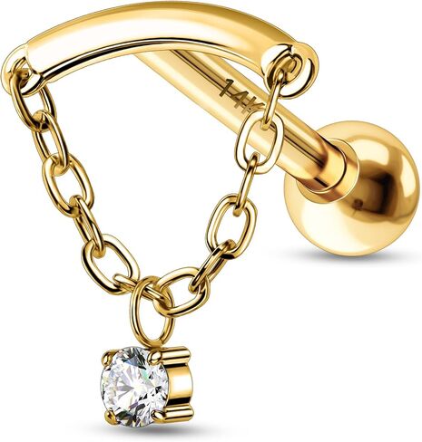 CM Crareesi Mania 14K Solid Gold Catilage Earring 16G Hidden Helix Piercing Jewelry 14K Dangle Helix Earring Studs Yellow Gold Dangling Cartilage Stud for Women in Saudi Arabia