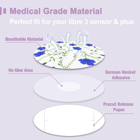Libre 3 Sensor Covers Waterproof 20 Pack Adhesive Patches for Libre 3 Plus,Breathable Hypoallergenic & Latex-Free Overpatch,Long Stay Protection,Flower Print in Saudi Arabia