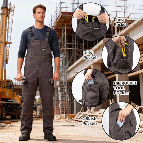 Men's Bib Overalls Sturdy Canvas Work Overalls with Knee Pad Pockets in Saudi Arabia