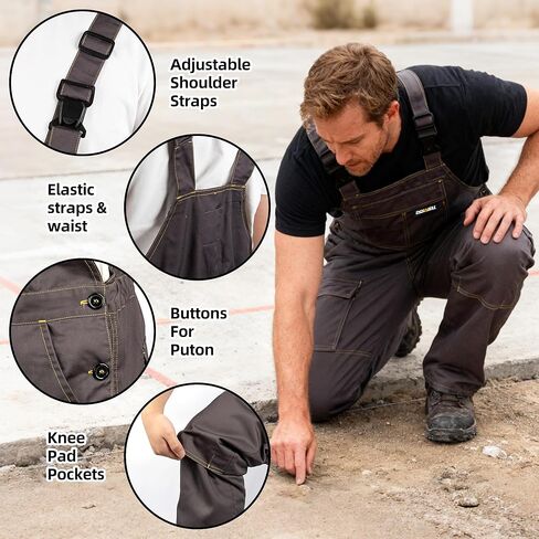 Men's Bib Overalls Sturdy Canvas Work Overalls with Knee Pad Pockets in Saudi Arabia