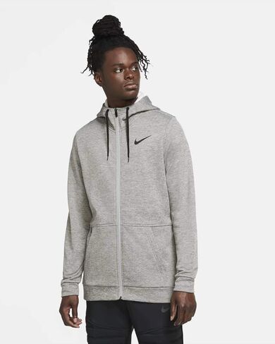 سويت شيرت بقلنسوة للتدريب الرياضي Therma بسحاب كامل للرجال من Nike (AS1، ألفا، L، عادي، عادي، رمادي داكن منقط، كبير) in Kuwait