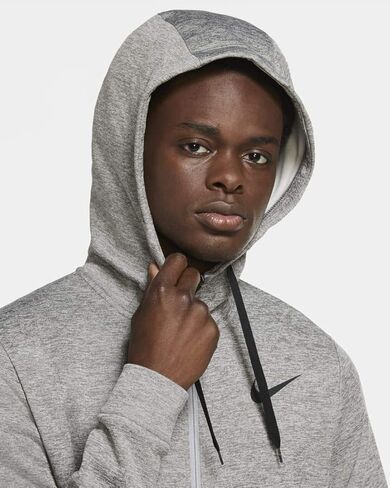 سويت شيرت بقلنسوة للتدريب الرياضي Therma بسحاب كامل للرجال من Nike (AS1، ألفا، L، عادي، عادي، رمادي داكن منقط، كبير) in Kuwait