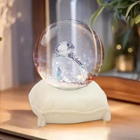 Miniature Engagement Ring Snow Globe, Elegant Keepsake on Cushion Base, Collectible Ornament for Weddings, Anniversaries, Proposals, and Romantic Gifts in Saudi Arabia