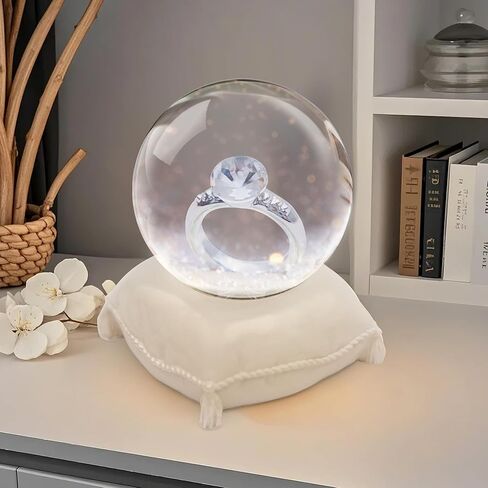Miniature Engagement Ring Snow Globe, Elegant Keepsake on Cushion Base, Collectible Ornament for Weddings, Anniversaries, Proposals, and Romantic Gifts in Saudi Arabia