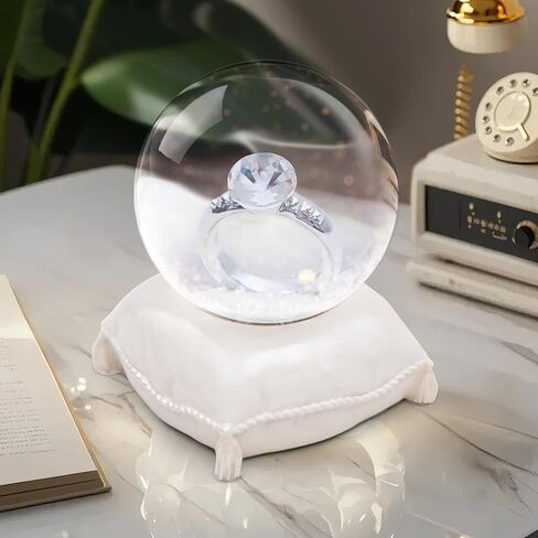 Miniature Engagement Ring Snow Globe, Elegant Keepsake on Cushion Base, Collectible Ornament for Weddings, Anniversaries, Proposals, and Romantic Gifts in Saudi Arabia