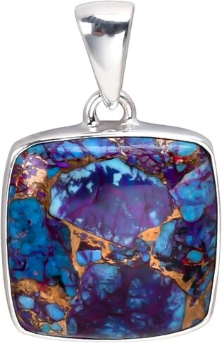 NANDARANI Natural Purple and Blue Copper Turquoise Pendant for Women – 925 Sterling Silver Boho Jewelry – Unique Gemstone Charm for Any Occasion in Saudi Arabia