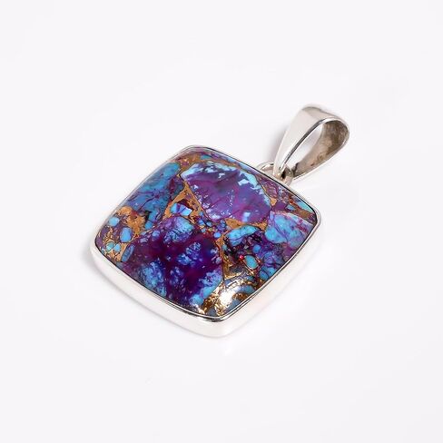 NANDARANI Natural Purple and Blue Copper Turquoise Pendant for Women – 925 Sterling Silver Boho Jewelry – Unique Gemstone Charm for Any Occasion in Saudi Arabia