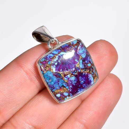 NANDARANI Natural Purple and Blue Copper Turquoise Pendant for Women – 925 Sterling Silver Boho Jewelry – Unique Gemstone Charm for Any Occasion in Saudi Arabia