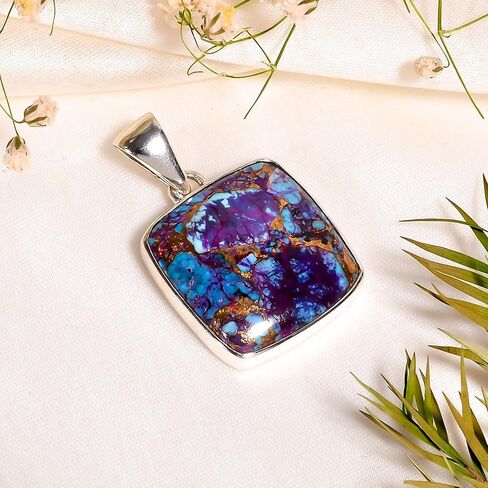 NANDARANI Natural Purple and Blue Copper Turquoise Pendant for Women – 925 Sterling Silver Boho Jewelry – Unique Gemstone Charm for Any Occasion in Saudi Arabia
