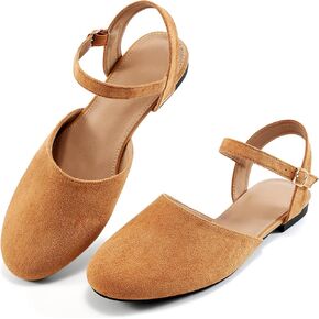 صنادل نسائية مسطحة من Ecetana، أحذية صيفية مريحة كاجوال أنيقة بمقدمة مستديرة وحزام للكاحل مع إبزيم in Kuwait