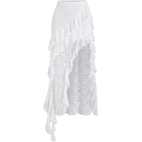 SHENHE Women's Lace Long Skirt Asymmetrical Layered Ruffle Flowy Sheer Y2k Fairy Skirt in Kuwait