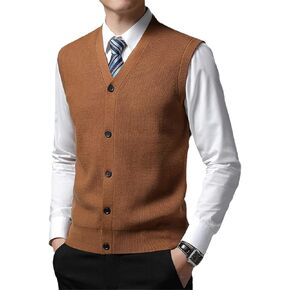 Suwequest Men's V-Neck Wool Knit Sleeveless Cardigan Sweater Vest Dark Brown M 165 in Saudi Arabia