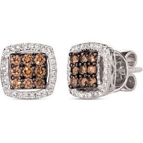 LE VIAN 2/3 Carat Chocolate Diamond Cushion Shape Halo Stud Earrings for Women in 14k White Gold (White/Brown, I1-I2, cttw) Push Back Studs by LeVian in Saudi Arabia