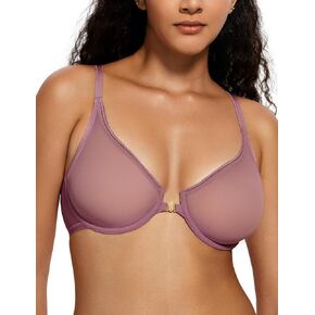 Deyllo Women's Front Closure Plunge Underwire Bra Mesh Unlined Racerback Bra for Everyday Wear in Kuwait