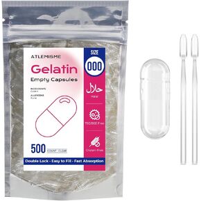 كبسولات جيلاتينية فارغة مقاس 000 - (100 عدد) حشوة كبسولات جيلاتينية يمكنك صنعها بنفسك - أغطية مع ملعقتين صغيرتين لملء الكبسولة in Kuwait