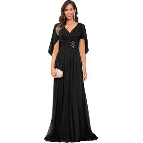 Cape Sleeves V Neck Mother of The Bride Dresses for Women 2026 Chiffon Pleated Long A-Line Formal Evening Gown in Kuwait