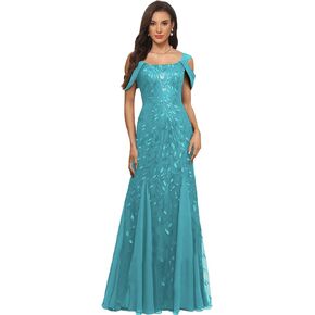 قبالة الكتف فساتين أم العروس الترتر الأربطة الشيفون حورية البحر فستان سهرة رسمي in Kuwait