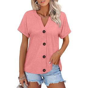 Womens Button Down Shirts Short Sleeve Summer Tops Loose Fit V Neck T Shirts Casual Ladies Tunic Tees 2026 in Saudi Arabia