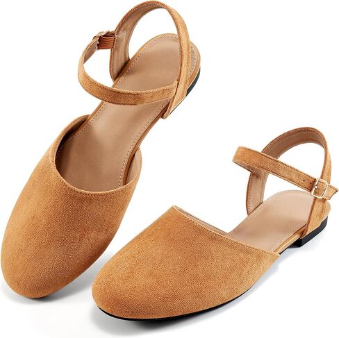 صنادل نسائية مسطحة من Ecetana، أحذية صيفية مريحة كاجوال أنيقة بمقدمة مستديرة وحزام للكاحل مع إبزيم in Kuwait