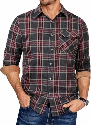 COOFANDY Men's Plaid Long Sleeve Button Down Shirt in Saudi Arabia