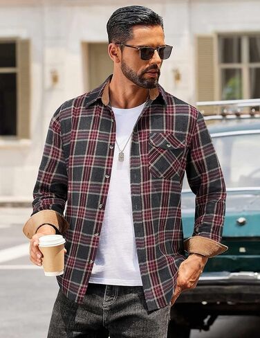 COOFANDY Men's Plaid Long Sleeve Button Down Shirt in Saudi Arabia