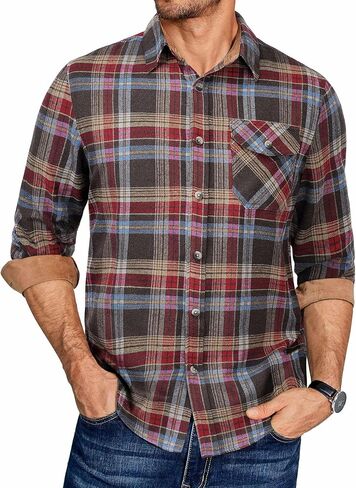 COOFANDY Men's Plaid Long Sleeve Button Down Shirt in Saudi Arabia