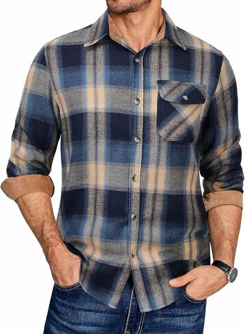 COOFANDY Men's Plaid Long Sleeve Button Down Shirt in Saudi Arabia