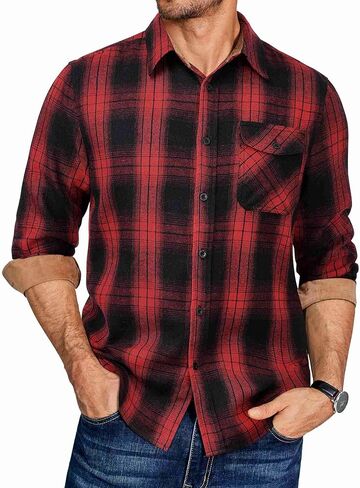 COOFANDY Men's Plaid Long Sleeve Button Down Shirt in Saudi Arabia
