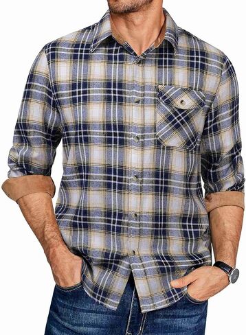 COOFANDY Men's Plaid Long Sleeve Button Down Shirt in Saudi Arabia