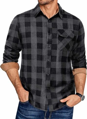 COOFANDY Men's Plaid Long Sleeve Button Down Shirt in Saudi Arabia