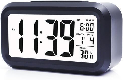 ساعة منبه للأطفال مع درجة حرارة داخلية، تعمل بالبطارية، نموذج قيلولة بعد الظهر، عرض 12/24 ساعة لغرف النوم الثقيلة، ساعة ذكية للأطفال أثناء السفر والحمام، وردي (أسود) in Kuwait