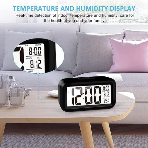 ساعة منبه للأطفال مع درجة حرارة داخلية، تعمل بالبطارية، نموذج قيلولة بعد الظهر، عرض 12/24 ساعة لغرف النوم الثقيلة، ساعة ذكية للأطفال أثناء السفر والحمام، وردي (أسود) in Kuwait