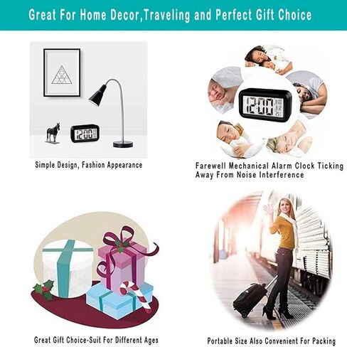 ساعة منبه للأطفال مع درجة حرارة داخلية، تعمل بالبطارية، نموذج قيلولة بعد الظهر، عرض 12/24 ساعة لغرف النوم الثقيلة، ساعة ذكية للأطفال أثناء السفر والحمام، وردي (أسود) in Kuwait