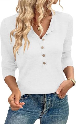 TICTICMIMI Women's Button Down Shirts Long Sleeve Henley Tops Casual Tunic Blouse in Saudi Arabia