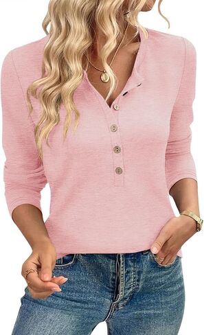 TICTICMIMI Women's Button Down Shirts Long Sleeve Henley Tops Casual Tunic Blouse in Saudi Arabia