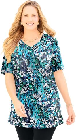 Women's Plus Size Easy Fit Short Sleeve V-Neck Tunic in Saudi Arabia