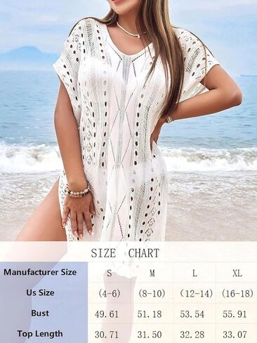 Women’s Crochet Hollow Beach Cover Up Dress with Batwing Sleeves and Side Slit Hem, Lightweight Knit Swimwear Layering Tunic in Saudi Arabia