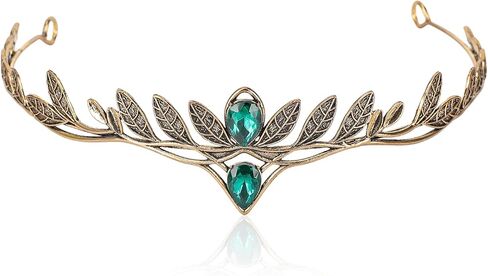 Fairy Elf Crown Leaf Circlet - غطاء رأس عتيق من حجر الراين على شكل تاج فايكنغ سلتيك للنساء، عيد الهالوين في عصر النهضة in Saudi Arabia