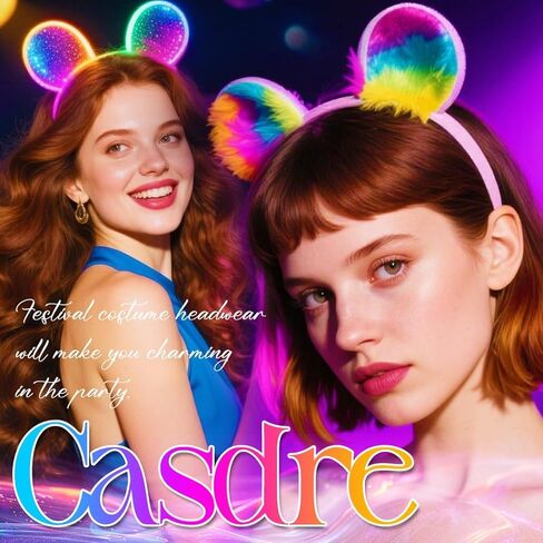 CASDRE Light Up Mouse Ear Headband LED Bow Headpiece Sparkly Rave Costume Hair Accessories for Women (Colorful Light, One Size) in Saudi Arabia