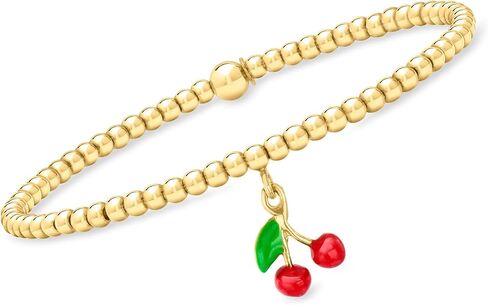 Pure Collection by Ross-Simons Italian 3mm 18kt Gold Over Sterling Bead Stretch Bracelet With Enamel Cherry Charm in Saudi Arabia
