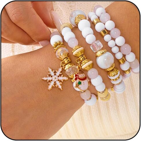 WCRAZYE Christmas Bracelets for Women Red Green Snowflake Santa Claus Christmas Tree Festive Beaded Bracelets Stackable Stretch Friendship Bracelets in Saudi Arabia