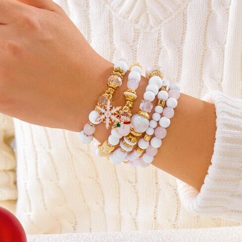 WCRAZYE Christmas Bracelets for Women Red Green Snowflake Santa Claus Christmas Tree Festive Beaded Bracelets Stackable Stretch Friendship Bracelets in Saudi Arabia
