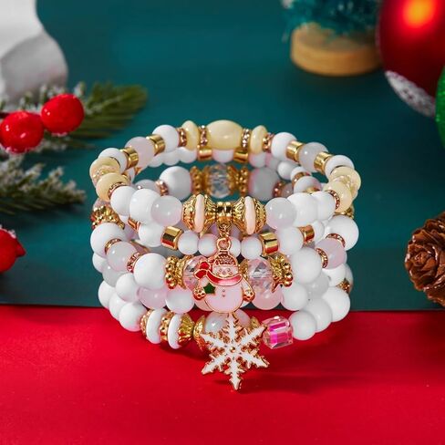 WCRAZYE Christmas Bracelets for Women Red Green Snowflake Santa Claus Christmas Tree Festive Beaded Bracelets Stackable Stretch Friendship Bracelets in Saudi Arabia