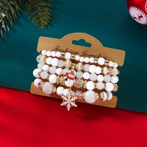WCRAZYE Christmas Bracelets for Women Red Green Snowflake Santa Claus Christmas Tree Festive Beaded Bracelets Stackable Stretch Friendship Bracelets in Saudi Arabia
