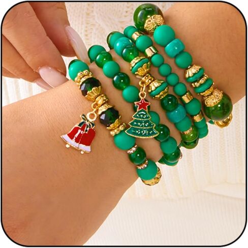 WCRAZYE Christmas Bracelets for Women Red Green Snowflake Santa Claus Christmas Tree Festive Beaded Bracelets Stackable Stretch Friendship Bracelets in Saudi Arabia