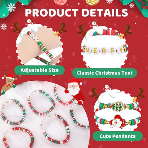 24/36/48 Pcs Christmas Bracelets Set for Womens, 12 Style Polymer Clay Beaded Bracelets Joy & Merry Reindeer Snowmen Gingerbread Y2K Stackable Stretch Friendship Holiday Bracelets Jewelry Gift in Saudi Arabia