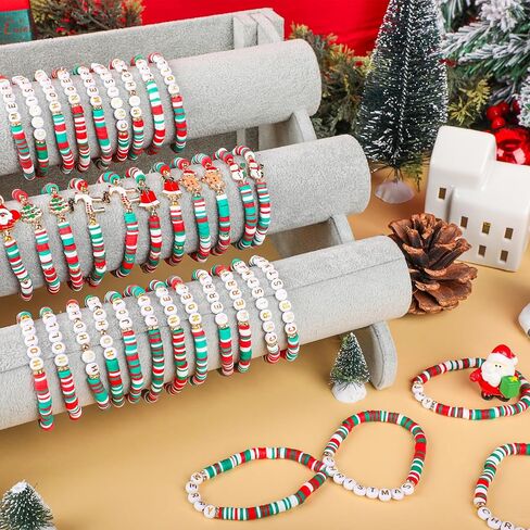 24/36/48 Pcs Christmas Bracelets Set for Womens, 12 Style Polymer Clay Beaded Bracelets Joy & Merry Reindeer Snowmen Gingerbread Y2K Stackable Stretch Friendship Holiday Bracelets Jewelry Gift in Saudi Arabia