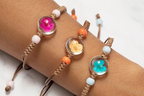 VNG Handmade Pressed Flower Bracelet Set, 8 Pack Adjustable Woven Cord Bracelets with Colorful Beads, Boho Style Friendship Jewelry in Saudi Arabia