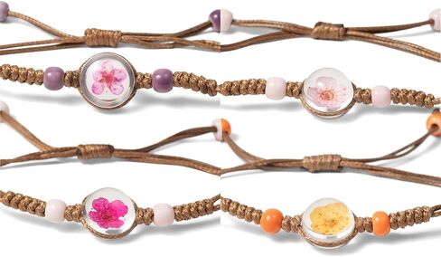 VNG Handmade Pressed Flower Bracelet Set, 8 Pack Adjustable Woven Cord Bracelets with Colorful Beads, Boho Style Friendship Jewelry in Saudi Arabia